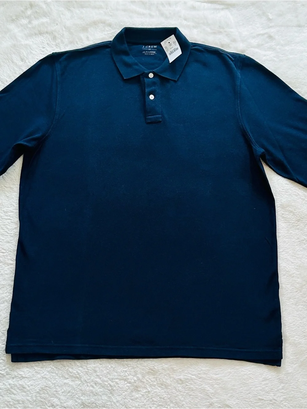 NWT J.Crew Men's Navy Blue Classic Piqué Cotton Polo Long Sleeve Shirt Size XL